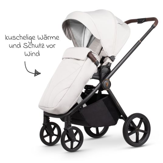 Venicci 2in1 Kombi-Kinderwagen Claro bis 22 kg mit Babywanne, Sportsitz, Teleskopschieber, Liegeposition inkl. Regenschutz, Beindecke, Schnullerkette, Spieluhr, Greifling & Wickeltasche - Vanilla