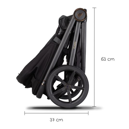 Venicci Passeggino Claro 2in1 fino a 22 kg con navicella, sedile sportivo, maniglione telescopico, posizione reclinabile incluso parapioggia, coprigambe e borsa fasciatoio con fasciatoio - Noir