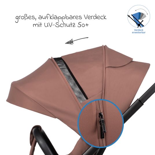 Venicci Buggy & Sportwagen Vero bis 22 kg mit Teleskopschieber, Liegeposition inkl. Regenschutz, Tragegurt & Beindecke - Blush