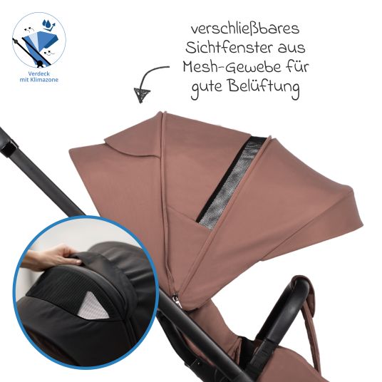 Venicci Buggy & pushchair Vero up to 22 kg with telescopic push bar, reclining position incl. rain cover, carrying strap & leg cover - Blush