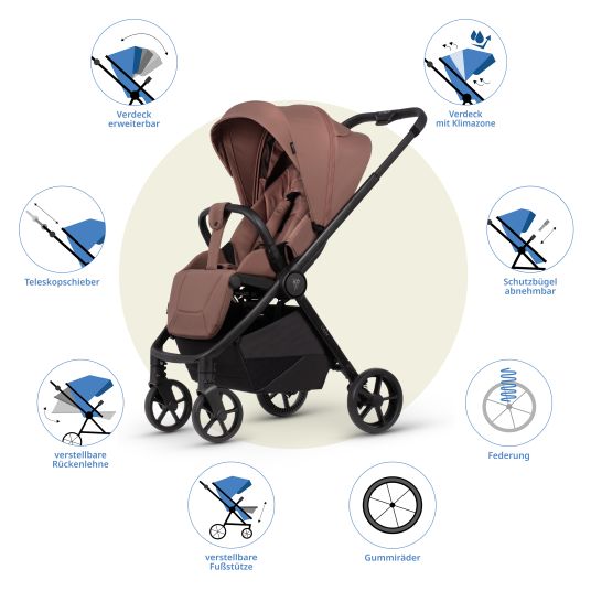 Venicci Buggy & pushchair Vero up to 22 kg with telescopic push bar, reclining position incl. rain cover, carrying strap & leg cover - Blush