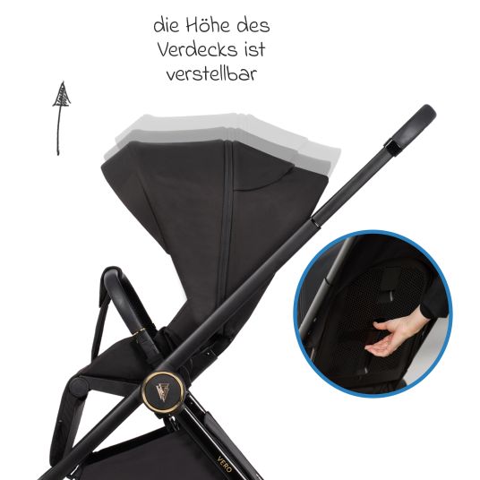 Venicci Buggy & Sportwagen Vero bis 22 kg mit Teleskopschieber, Liegeposition inkl. Regenschutz, Tragegurt & Beindecke - Night