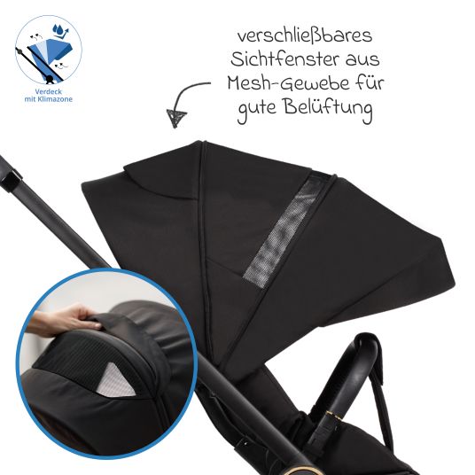 Venicci Buggy & Sportwagen Vero bis 22 kg mit Teleskopschieber, Liegeposition inkl. Regenschutz, Tragegurt & Beindecke - Night