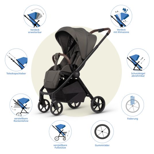 Venicci Buggy & pushchair Vero up to 22 kg with telescopic push bar, reclining position incl. rain cover, carrying strap & leg cover - Sage