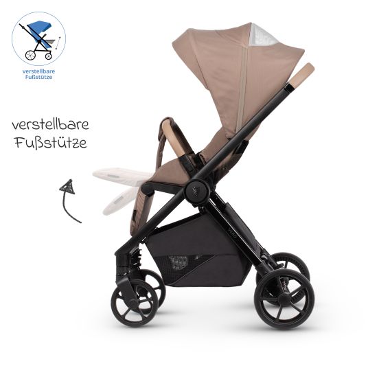 Venicci Buggy & Sportwagen Vero bis 22 kg mit Teleskopschieber, Liegeposition inkl. Regenschutz, Tragegurt & Beindecke - Sand