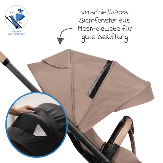 Venicci Buggy & Sportwagen Vero bis 22 kg mit Teleskopschieber, Liegeposition inkl. Regenschutz, Tragegurt & Beindecke - Sand