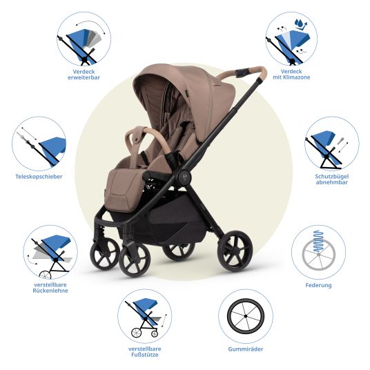 Venicci Buggy & pushchair Vero up to 22 kg with telescopic push bar, reclining position incl. rain cover, carrying strap & leg cover - Sand