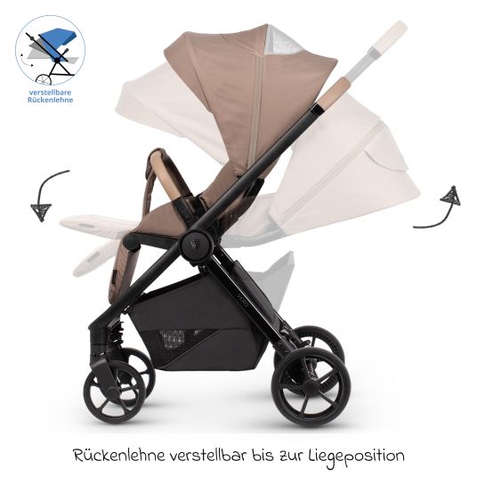 Venicci Buggy & Sportwagen Vero bis 22 kg mit Teleskopschieber, Liegeposition inkl. Regenschutz, Tragegurt & Beindecke - Sand