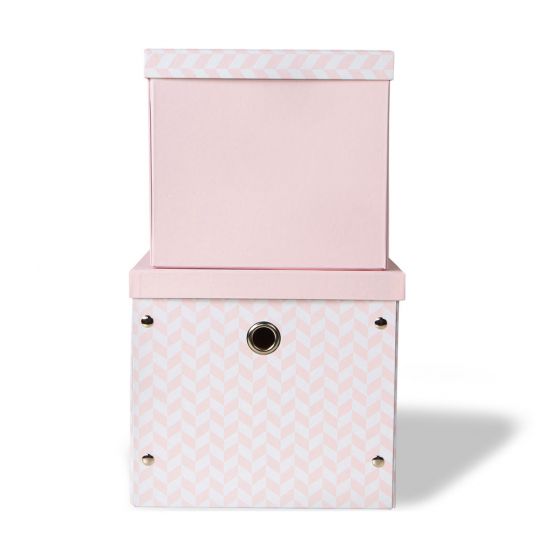 Vinter & Bloom Storage Boxes Herringbone Storage Boxes - Pack of 2 - Pink