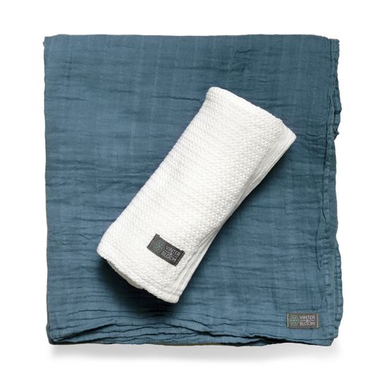 Vinter & Bloom Blanket set of 2 - Soft Grid & Muslin ORG Bright - White / Blue