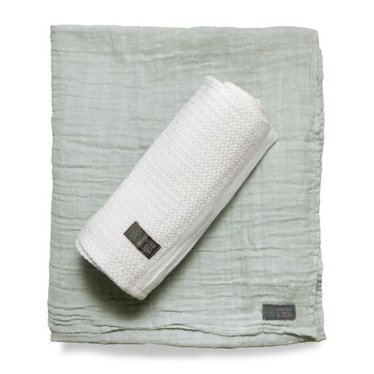 Vinter & Bloom Blanket set of 2 - Soft Grid & Muslin ORG Bright - White / Green