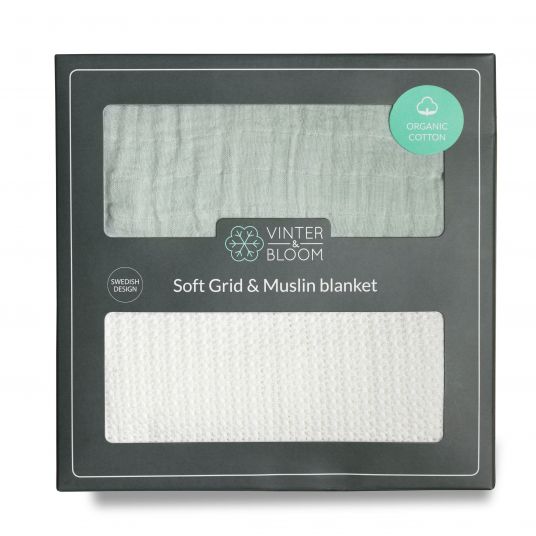 Vinter & Bloom Blanket set of 2 - Soft Grid & Muslin ORG Bright - White / Green