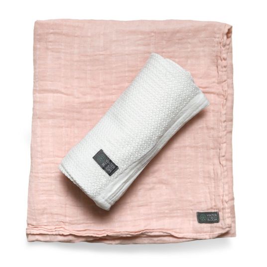 Vinter & Bloom Snuggle blanket set of 2 - Soft Grid & Muslin ORG Bright - White / Pink