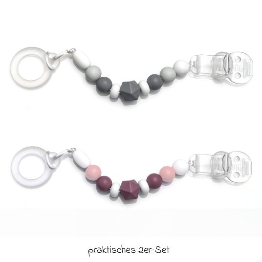 Vulli 3-piece set teething ring made of natural rubber Sophie la girafe® & pacifier chains set of 2 gray berry