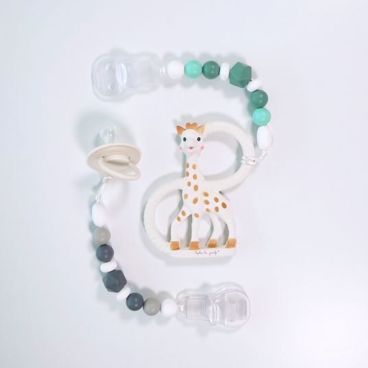Vulli Set di 3 pezzi anello per dentizione in gomma naturale Sophie la girafe® & catene per ciuccio set di 2 grigio verde