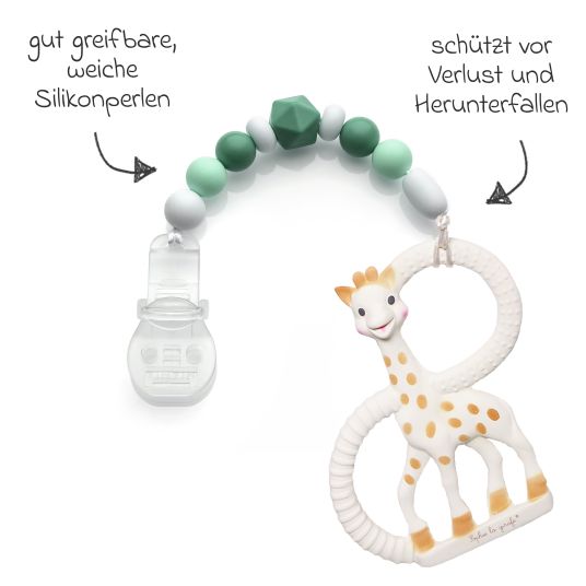 Vulli 3-tlg. Set Beißring aus Naturkautschuk Sophie la girafe® & Schnullerketten 2er Set Grau Grün