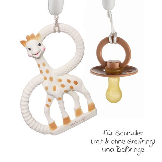 Vulli 3-piece set teething ring made of natural rubber Sophie la girafe® & pacifier chains set of 2 Grey Green