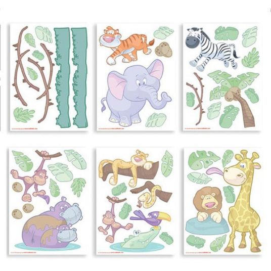 Walltastic Set di adesivi murali da 50 pezzi - Baby Jungle Safari