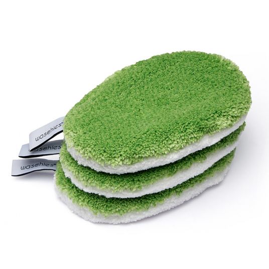 Waschies Tappetini di lavaggio waschies 15 x 10 cm - Set di 3 - Verde / Bianco