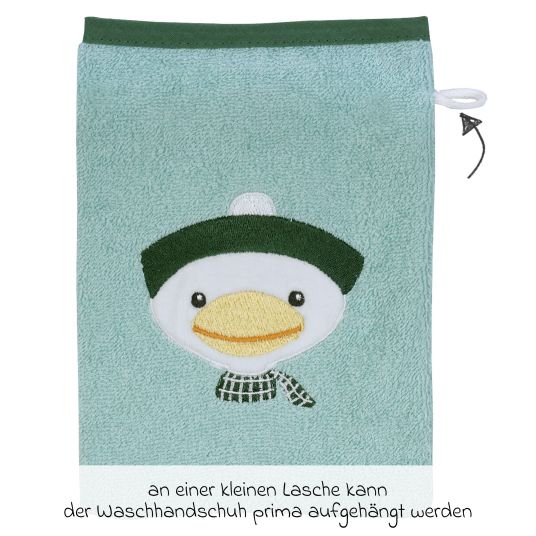 Wörner 2-tlg. Bade-Set Kapuzenbadetuch inkl. Waschhandschuh 80 x 80 cm - Stickerei Ente - Mint