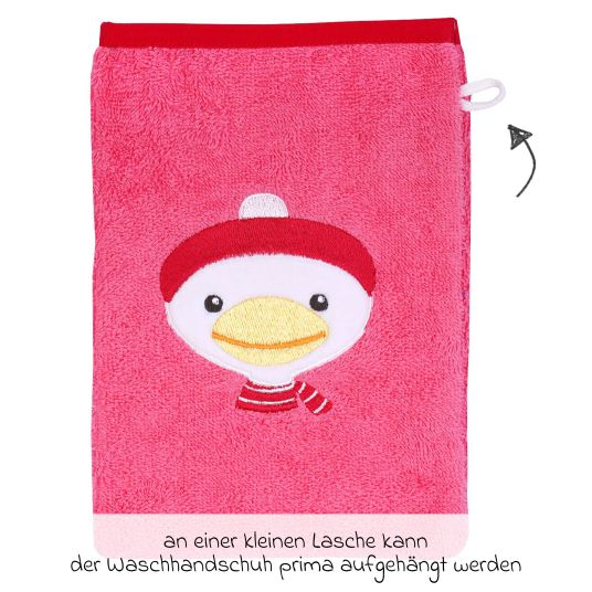 Wörner 2-tlg. Bade-Set Kapuzenbadetuch inkl. Waschhandschuh 80 x 80 cm - Stickerei Ente - Pink