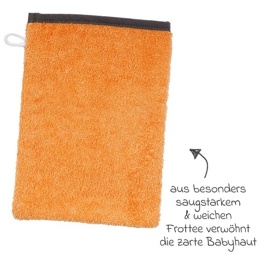 Wörner 2-tlg. Bade-Set Kapuzenbadetuch inkl. Waschhandschuh 80 x 80 cm - Stickerei Tiger - Orange