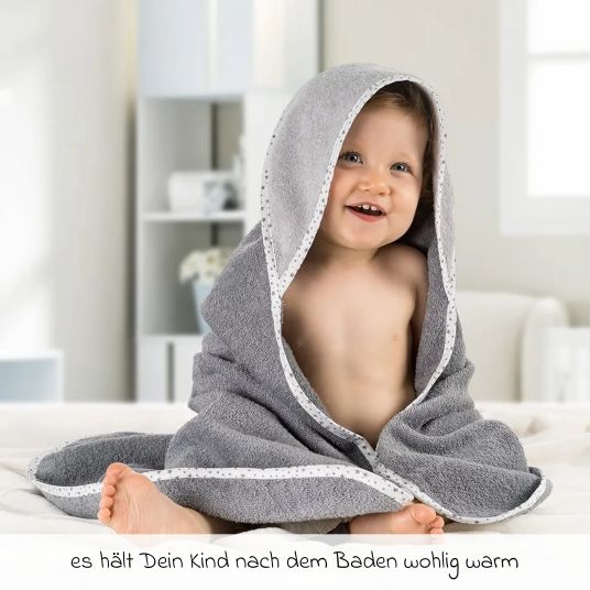 Wörner Set of 3 - hood bath towel incl. 2 washing gloves 80 x 80 cm - stars grey