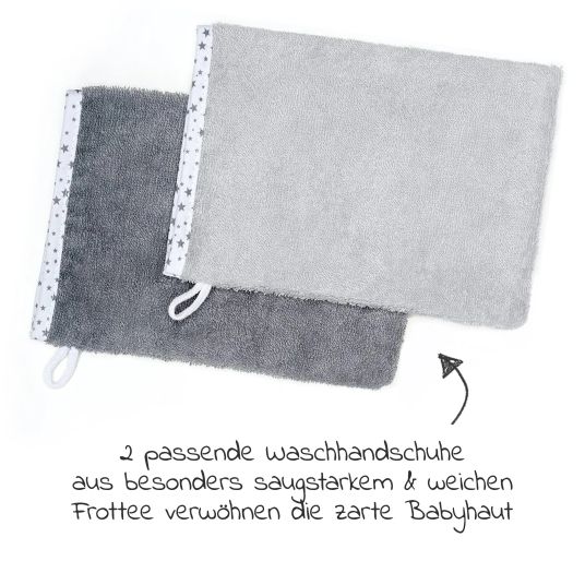 Wörner Set of 3 - hood bath towel incl. 2 washing gloves 80 x 80 cm - stars grey
