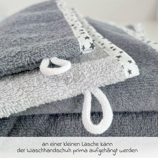 Wörner Set da bagno 3 pezzi - telo da bagno con cappuccio incl. 2 guanti da lavaggio 80 x 80 cm - grigio stelle