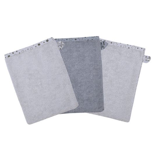 Wörner Pack of 3 wash glove - stars - light gray