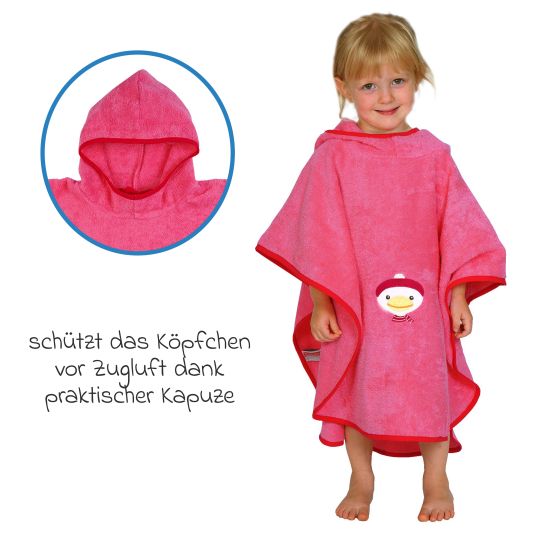 Wörner Bade-Poncho 75 x 60 cm - Stickerei Ente - Pink