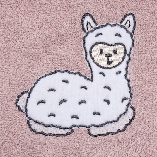 Wörner Bath poncho 75 x 60 cm - embroidery llama - old pink