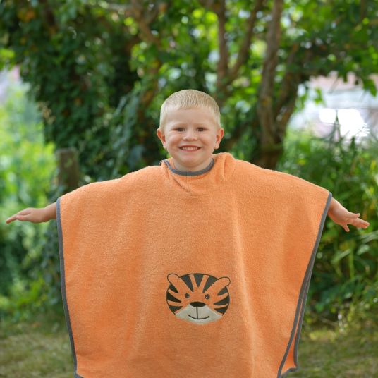 Wörner Bade-Poncho 75 x 60 cm - Stickerei Tiger - Orange