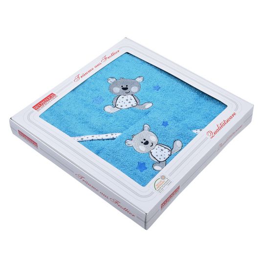 Wörner Gift Box Hooded Bath Towel & Wash Mitt - Bear - Turquoise
