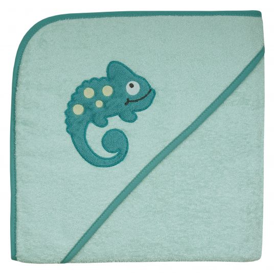 Wörner Hooded bath towel 100 x 100 cm - embroidery lizard - mint