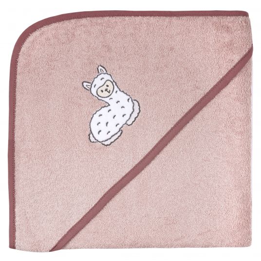 Wörner Asciugamano con cappuccio 100 x 100 cm - Ricamo Llama - Rosa antico