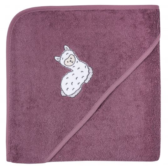 Wörner Hooded bath towel 100 x 100 cm - embroidery llama - mauve