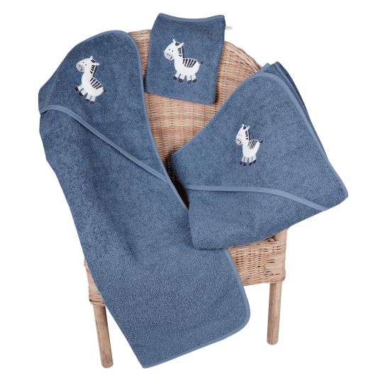 Wörner Hooded bath towel 100 x 100 cm - embroidery zebra - dark blue