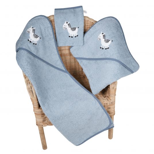 Wörner Hooded bath towel 100 x 100 cm - embroidery zebra - steel blue