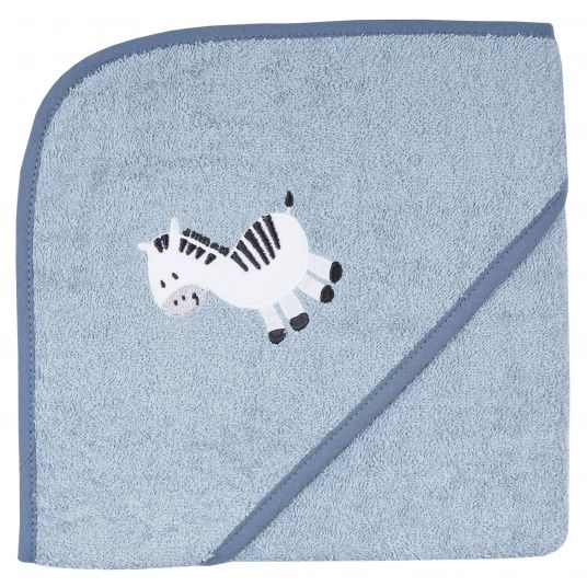 Wörner Asciugamano con cappuccio 80 x 80 cm - Ricamo Zebra - Blu acciaio