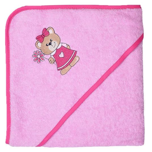 Wörner Asciugamano con cappuccio 80 x 80 cm - Teddy Girl Pink
