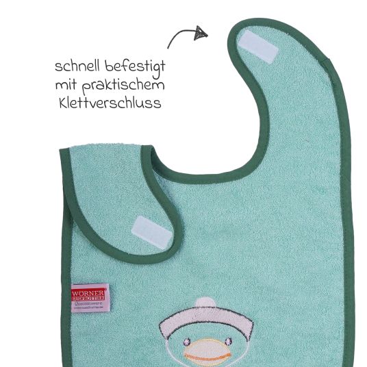 Wörner Riesen-Klettlätzchen 30 x 45 cm - Stickerei Ente - Mint