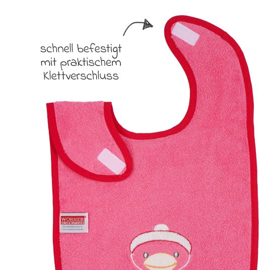 Wörner Riesen-Klettlätzchen 30 x 45 cm - Stickerei Ente - Pink