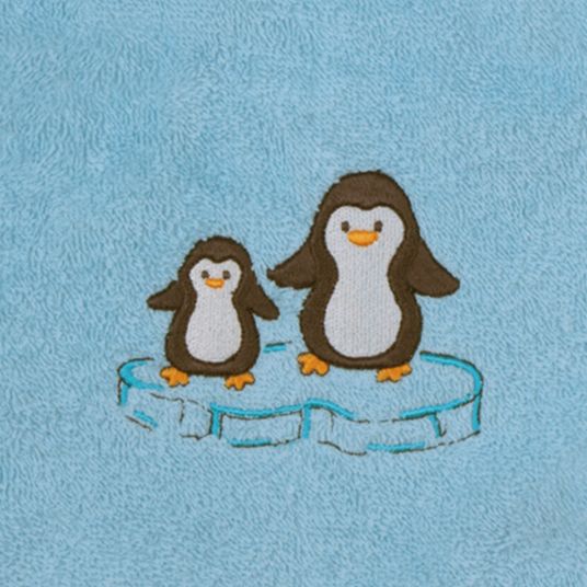 Wörner Riesen-Klettlätzchen 30 x 45 cm - Stickerei Pinguine - Eisblau
