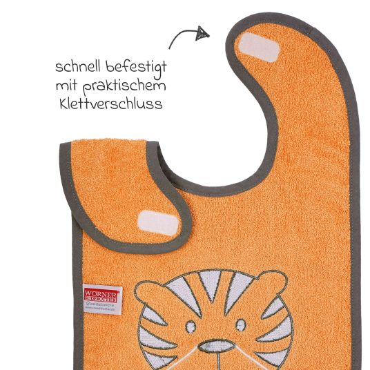 Wörner Riesen-Klettlätzchen 30 x 45 cm - Stickerei Tiger - Orange