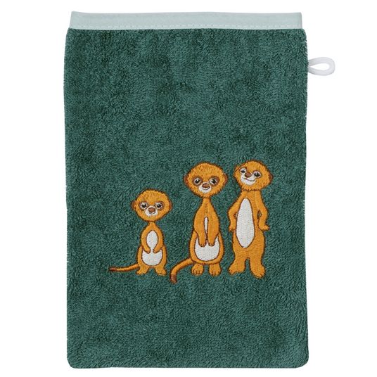 Wörner Waschhandschuh - Stickerei Erdmännchen - Piniengrün
