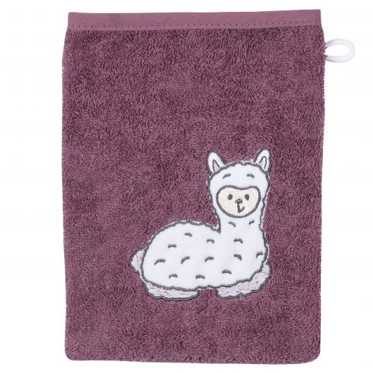 Wörner Washing glove - embroidery llama - mauve