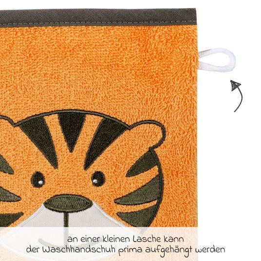 Wörner Waschhandschuh - Stickerei Tiger - Orange