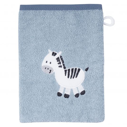 Wörner Waschhandschuh - Stickerei Zebra - Stahlblau