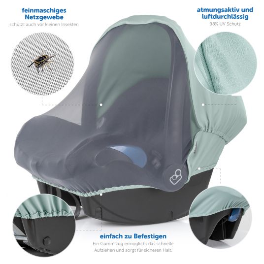 Zamboo Tettuccio 3in1 per seggiolino auto, parasole, protezione dagli insetti e copertura per il sonno - Menta